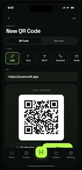 QR code generator with live preview